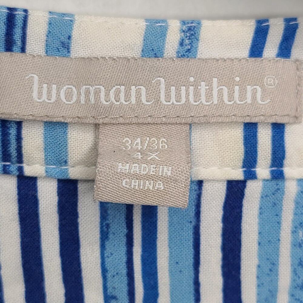 Woman Within Womens Plus‎ 4X 34/36 Blue Striped Top Blouse V-Neck Beach Summer - Picture 8 of 9